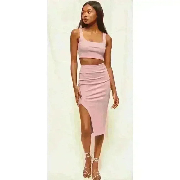 Lulus Dresses & Skirts - Lulus Set For Life Blush Pink Ribbed Bodycon Two-Piece Dress. Size Medium